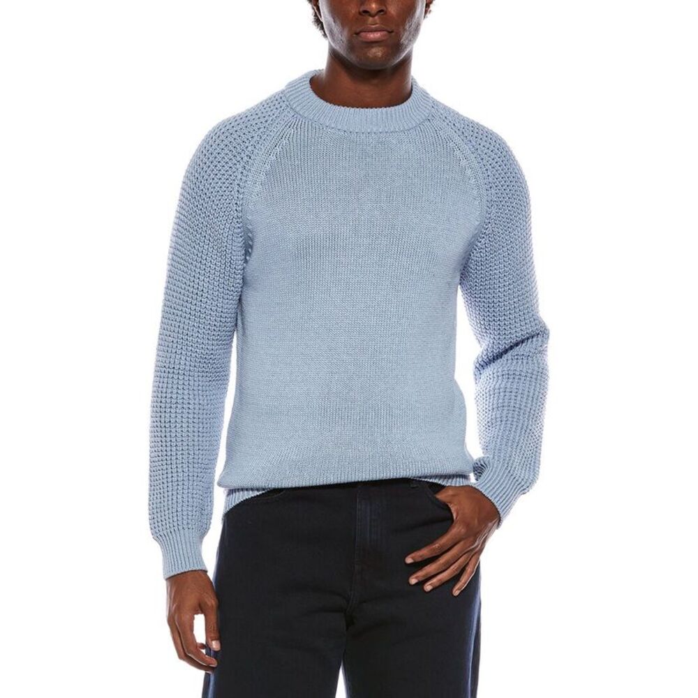 Isaia Mens  Silk-Blend Crewneck Sweater, Blue